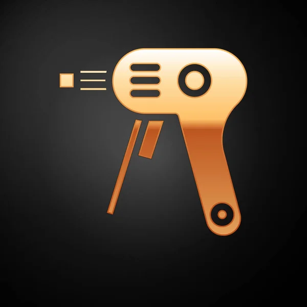 Pistola de pegamento caliente Gold Electric icono aislado sobre fondo negro. Pegamento para pistola caliente. Aparato de reparación en caliente silicona. Ilustración vectorial — Archivo Imágenes Vectoriales