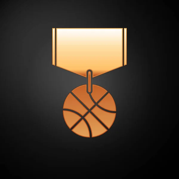 Medalha de basquete de ouro com ícone de fita isolado em fundo preto. Ilustração vetorial — Vetor de Stock