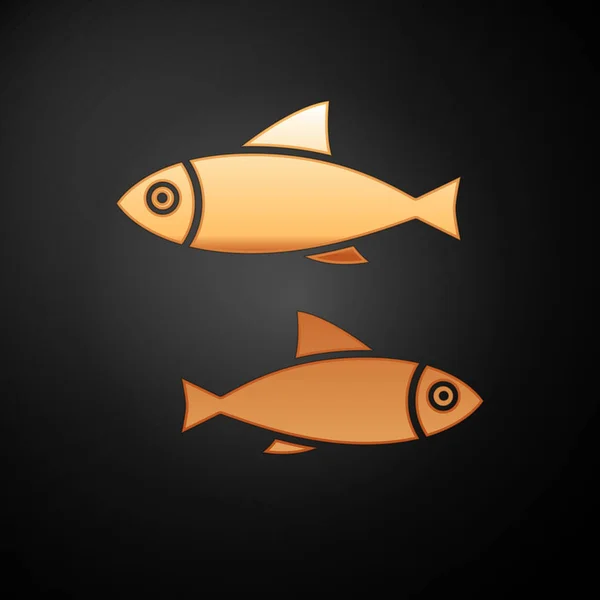 Gold Fish icon isolated on black background. Vector Illustration — Stock Vector