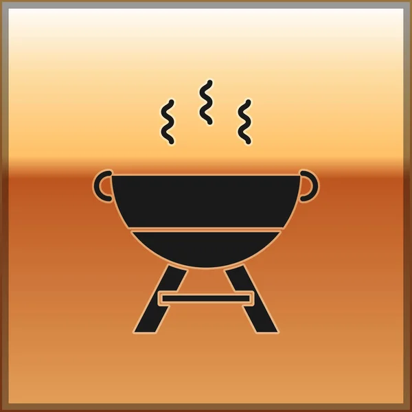 Griglia nera icona isolata su sfondo oro. Barbecue party. Illustrazione vettoriale — Vettoriale Stock