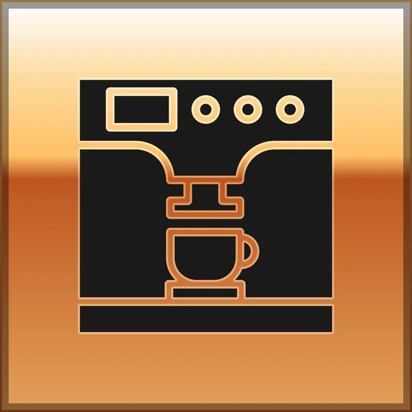 Siyah kahve makinesi ve kahve fincanı simge üzerinde altın arka plan izole. Vektör çizim — Stok Vektör