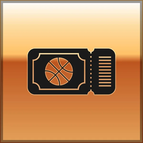 Icône de billet de match de basket-ball noir isolé sur fond or. Illustration vectorielle — Image vectorielle