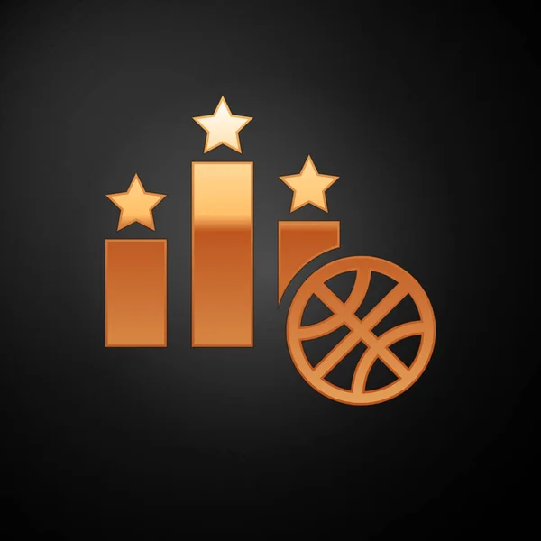 Gold Basketball sur l'icône du podium vainqueur sportif isolé sur fond noir. Illustration vectorielle — Image vectorielle