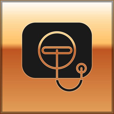 Benzin istasyonu ikonunda siyah yağ dolgu kapağı açılıyor. Altın arka planda izole edilmiş. Vektör İllüstrasyonu