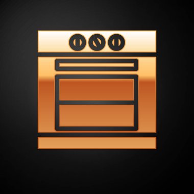 Altın Fırın simgesi siyah arka plan üzerinde izole. Soba gazlı fırın işareti. Vektör İllüstrasyonu