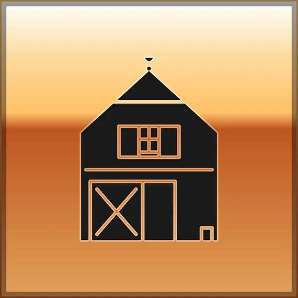 Schwarzes Bauernhaus-Konzept-Symbol isoliert auf goldenem Hintergrund. rustikale Bauernlandschaft. Vektorillustration — Stockvektor