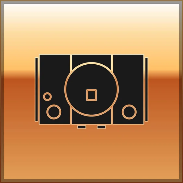 Černá Video herní konzole ikona izolované na zlatém pozadí. Vektorová ilustrace — Stockový vektor