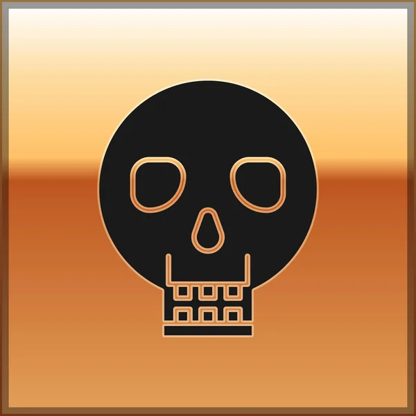 Icône Crâne noir isolé sur fond doré. Bonne fête d'Halloween. Illustration vectorielle — Image vectorielle
