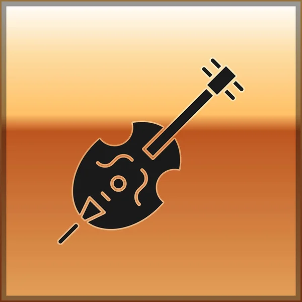 Schwarze Geige Ikone isoliert auf goldenem Hintergrund. Musikinstrument. Vektorillustration — Stockvektor