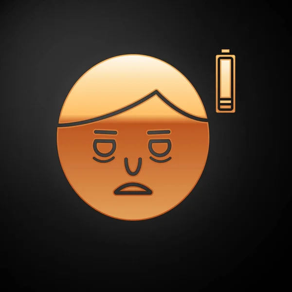 Icono de fatiga dorada aislado sobre fondo negro. No hay energía. Síntoma de estrés. Espacio negativo. Ilustración vectorial — Archivo Imágenes Vectoriales