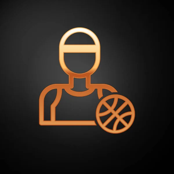 Gold Basketball speler pictogram geïsoleerd op zwarte achtergrond. Vector Illustratie — Stockvector
