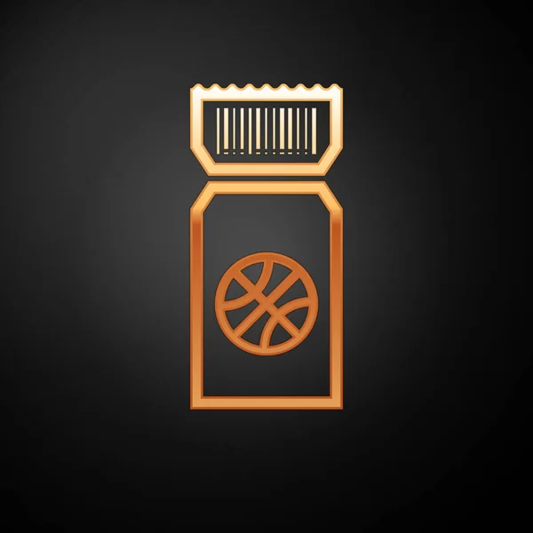 Gold Basketball ícone bilhete de jogo isolado no fundo preto. Ilustração vetorial —  Vetores de Stock