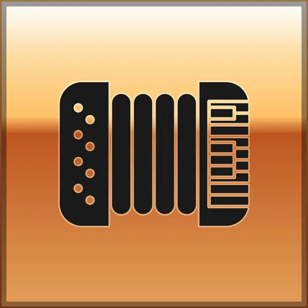 Černá hudební nástroj akordeon ikona izolované na zlatém pozadí. Klasický pohlaví, harmonický. Vektorová ilustrace — Stockový vektor