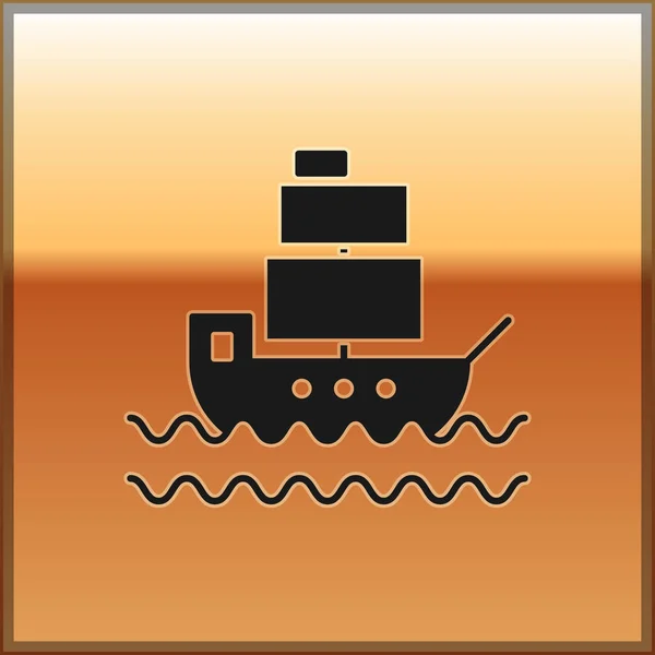 Black Ship icon isolated on gold background. Vector Illustration — Stock Vector