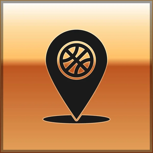 Black Location with basketball ball inside icon isolated on gold background. Vector Illustration — ストックベクタ