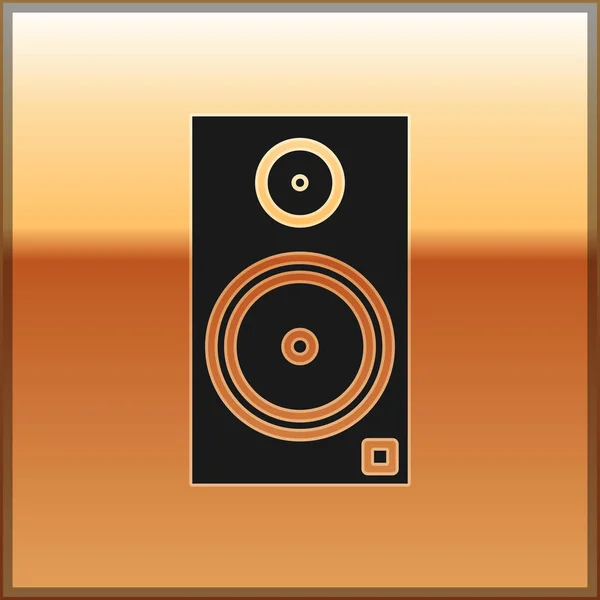 Schwarzes Stereo-Lautsprechersymbol isoliert auf goldenem Hintergrund. Soundsystem-Lautsprecher. Musik-Ikone. Musiksäule Lautsprecher Bass Ausrüstung. Vektorillustration — Stockvektor