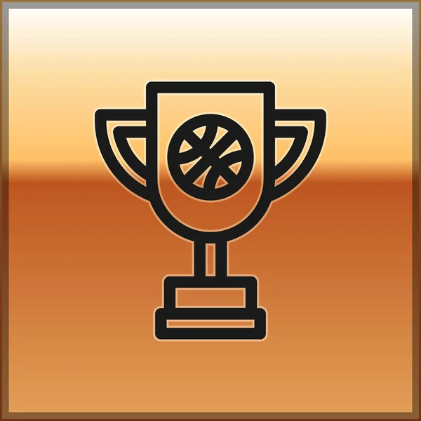 Coupe Black Award avec icône de ballon de basket isolé sur fond or. Symbole du trophée gagnant. Trophée de championnat ou compétition. Illustration vectorielle — Image vectorielle