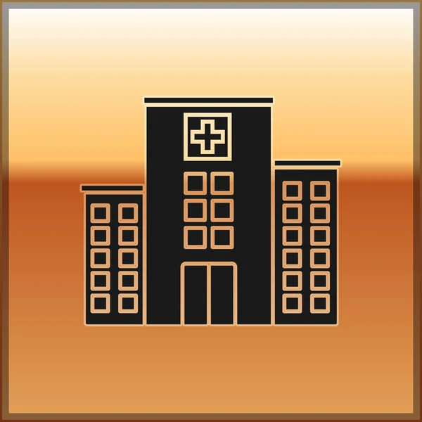 Schwarzes medizinisches Krankenhausgebäude mit Kreuzsymbol auf goldenem Hintergrund. Medizinisches Zentrum. Gesundheitsversorgung. Vektorillustration — Stockvektor