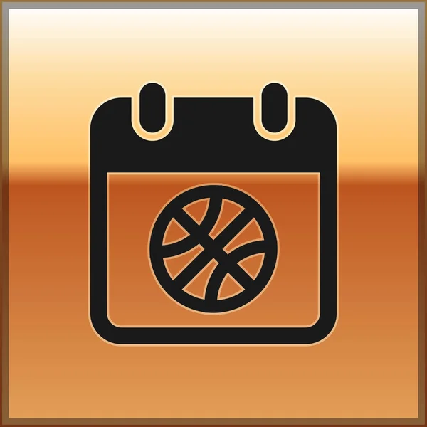 Basketball noir sur calendrier sportif icône isolée sur fond or. Illustration vectorielle — Image vectorielle