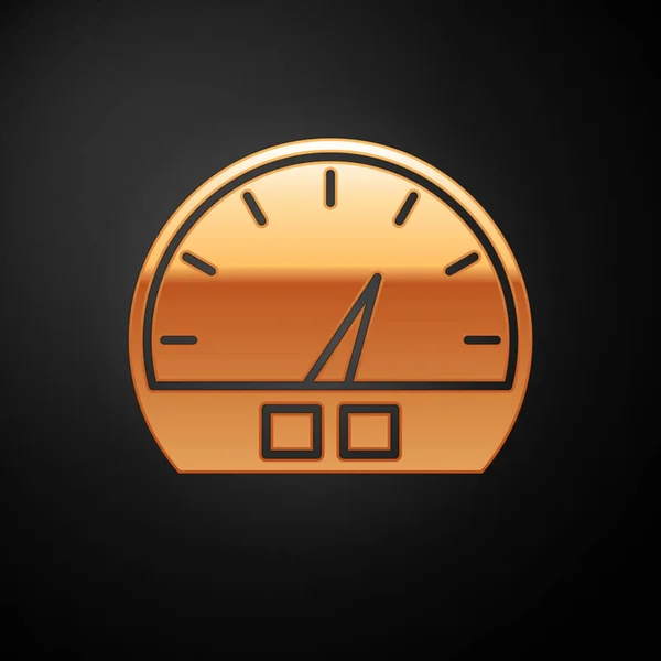 Arany Sebességmérő ikon elszigetelt fekete háttérrel. Vektorillusztráció — Stock Vector