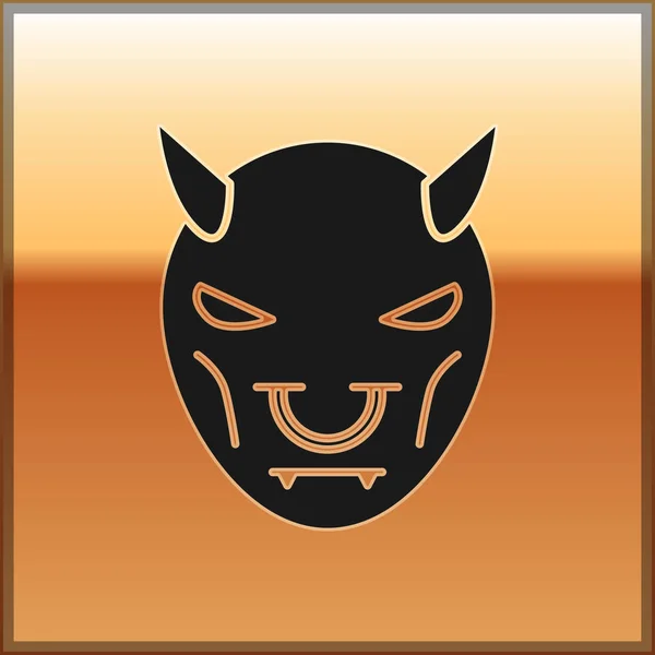 Черная маска дьявола с рогами на золотом фоне. Векторная миграция — стоковый вектор