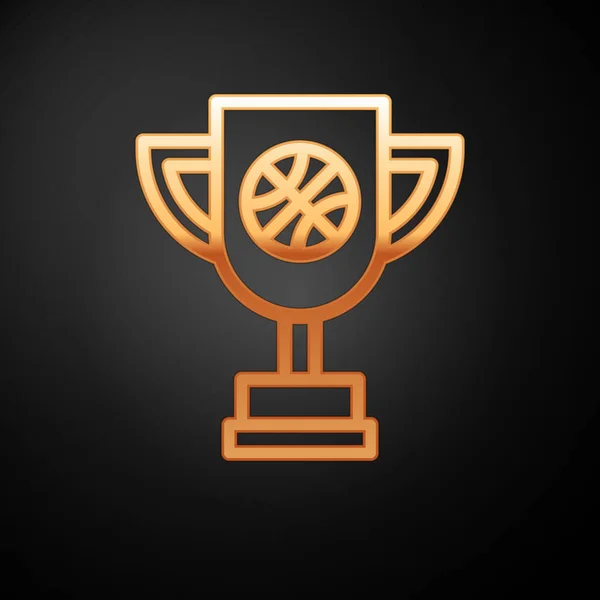 Coupe Gold Award avec icône de balle de basket isolé sur fond noir. Symbole du trophée gagnant. Trophée de championnat ou compétition. Illustration vectorielle — Image vectorielle