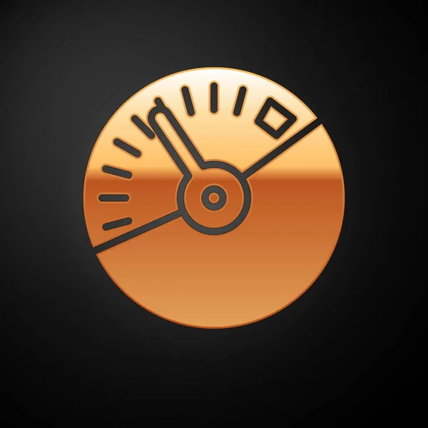 Gold Speedometer icon isolated on black background. Vector Illustration — ストックベクタ