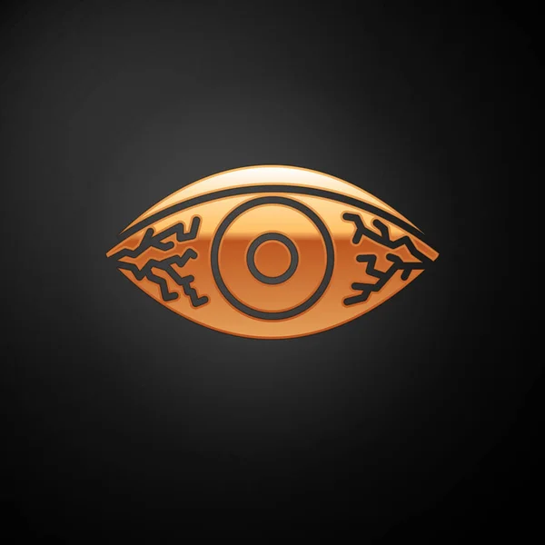 Arany Vöröses szem miatt vírusos, bakteriális vagy allergiás kötőhártya-gyulladás ikon izolált fekete alapon. Vektorillusztráció — Stock Vector