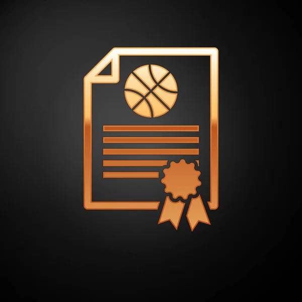 Modello di certificato d'oro icona premio basket isolato su sfondo nero. Conseguimento, premio, laurea, borsa di studio, diplomi. Illustrazione vettoriale — Vettoriale Stock