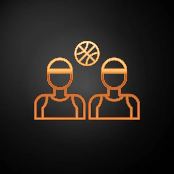 Goldene Basketballspieler-Ikone isoliert auf schwarzem Hintergrund. Vektorillustration — Stockvektor