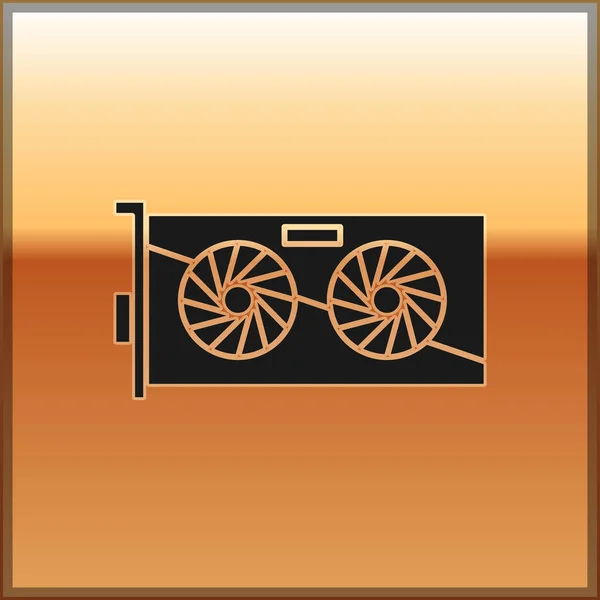 Icona della scheda grafica Black Video isolata su sfondo oro. Illustrazione vettoriale — Vettoriale Stock