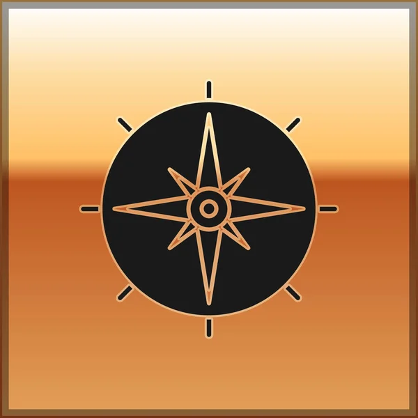 Black Wind rose icon isolated on gold background. Compass icon for travel. Navigation design. Vector Illustration — Stock Vector