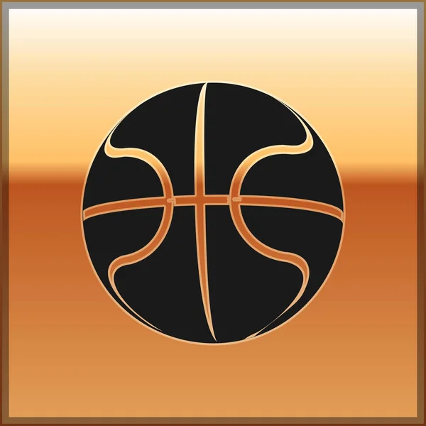 Μαύρο εικονίδιο μπάλας μπάσκετ απομονωμένο σε χρυσό φόντο. Αθλητικό σύμβολο. Εικονογράφηση διανύσματος — Διανυσματικό Αρχείο