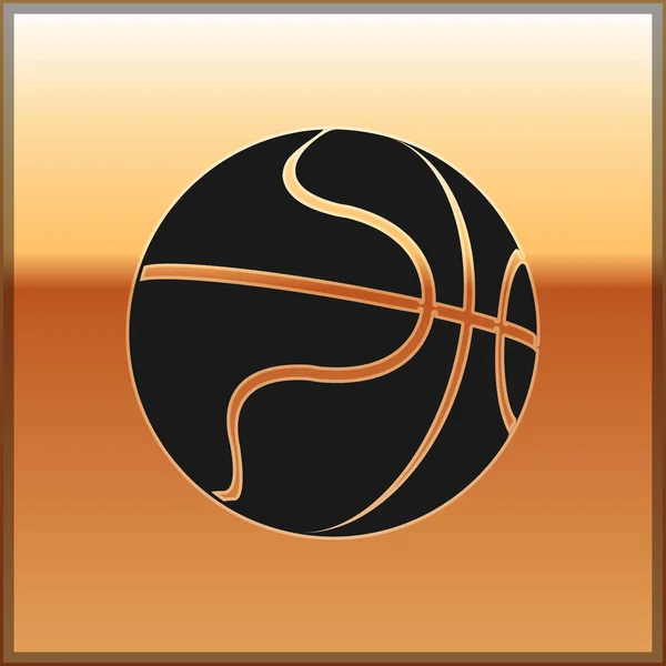 Μαύρο εικονίδιο μπάλας μπάσκετ απομονωμένο σε χρυσό φόντο. Αθλητικό σύμβολο. Εικονογράφηση διανύσματος — Διανυσματικό Αρχείο