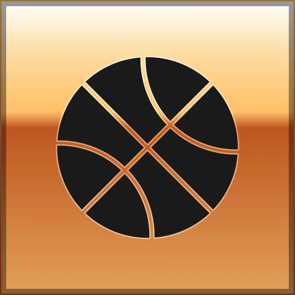 Czarna ikona piłki do koszykówki odizolowana na złotym tle. Symbol sportu. Ilustracja wektora — Wektor stockowy