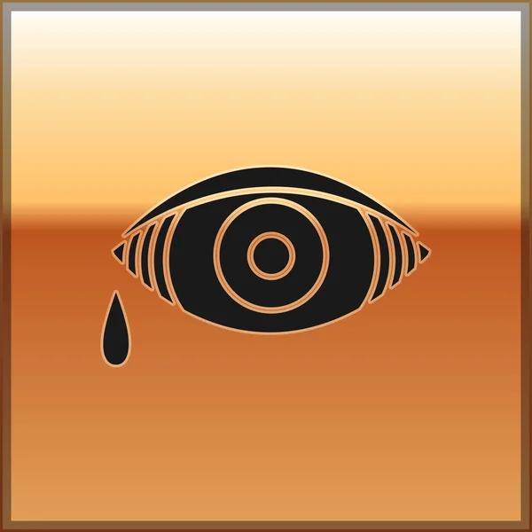Preto Olho avermelhado devido ao ícone da conjuntivite viral, bacteriana ou alérgica isolada em fundo dourado. Ilustração vetorial — Vetor de Stock