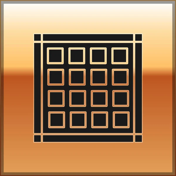 Черный Шахматная салфетка значок изолирован на золотом фоне. Векторная миграция — стоковый вектор