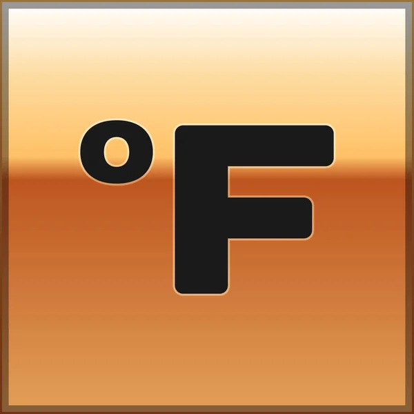 Czarna ikona Fahrenheita odizolowana na złotym tle. Ilustracja wektora — Wektor stockowy