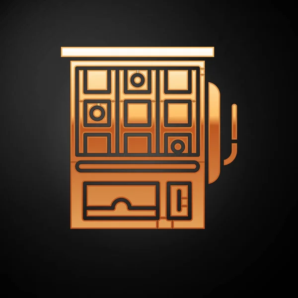 Gold Slot icono de la máquina aislado sobre fondo negro. Ilustración vectorial — Vector de stock