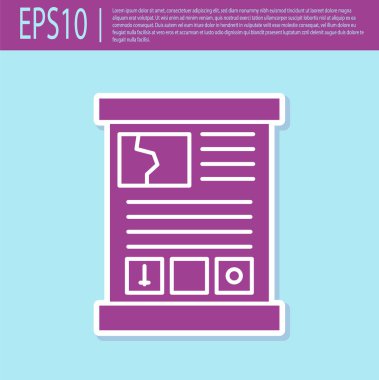 Retro mor oyun rehberi simgesi turkuaz arka planda izole edildi. Kullanım kılavuzu, talimatlar, rehber, el kitabı. Vektör İllüstrasyonu