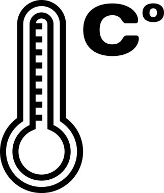 Siyah Meteoroloji termometresi beyaz zeminde izole edilmiş ısı ve soğuk ikonu ölçüyor. Sıcaklık Celsius. Vektör İllüstrasyonu