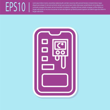 Retro mor akıllı tarım sistemi mobil uygulama simgesi turkuaz arka planda izole edildi. Vektör İllüstrasyonu