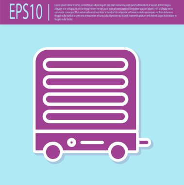 Retro mor elektrikli ısıtıcı ikonu turkuaz arka planda izole edildi. Uzaktan kumandalı kızıl ötesi ısıtıcı. Klima kontrolü. Vektör İllüstrasyonu