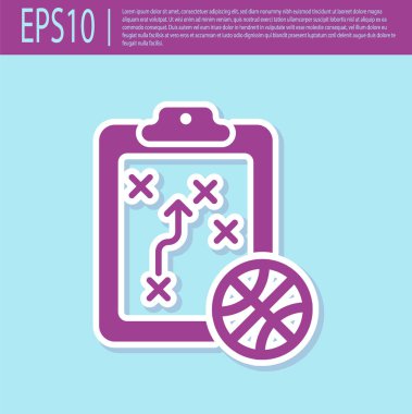 Retro mor planlama konsepti ikonu turkuaz arka planda izole edildi. Basketbol kupası formasyonu ve taktiği. Vektör İllüstrasyonu