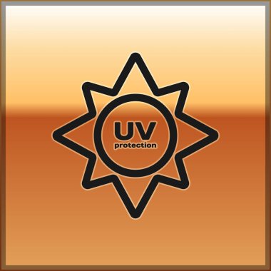 Siyah Uv koruma simgesi üzerinde altın arka plan izole. Ultra mor ışınları radyasyon. SPF Paz Üye. Vektör çizim
