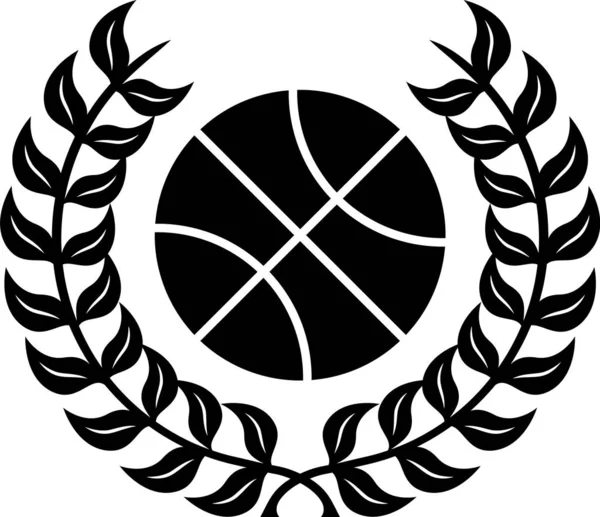 Black Award met basketbal pictogram geïsoleerd op witte achtergrond. Laurel krans. Winnaar trofee. Kampioenschap of wedstrijd trofee. Vector Illustratie — Stockvector