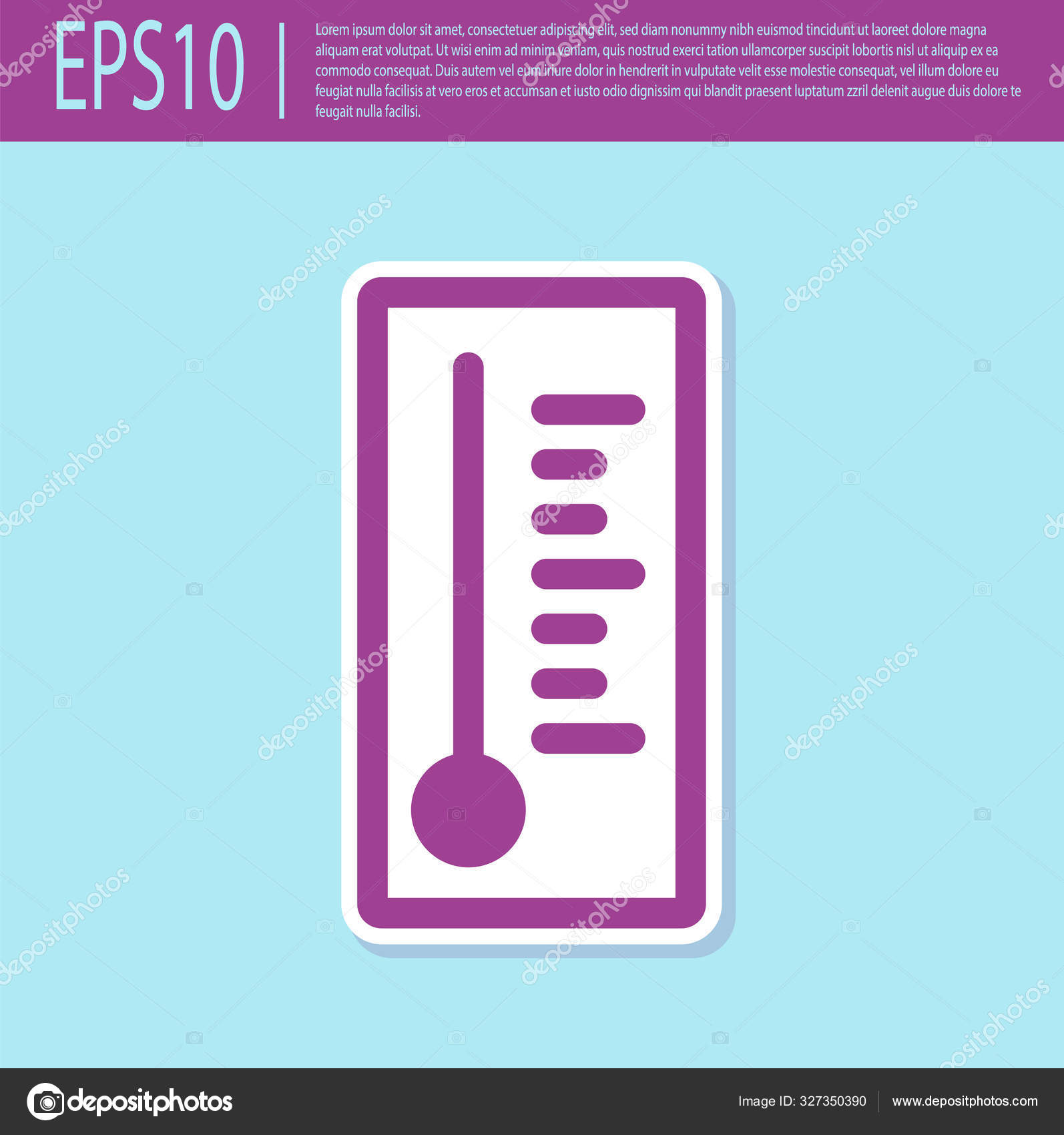 Retro purple Meteorology thermometer measuring heat and cold icon isolated on turquoise background. Thermometer equipment showing... 
