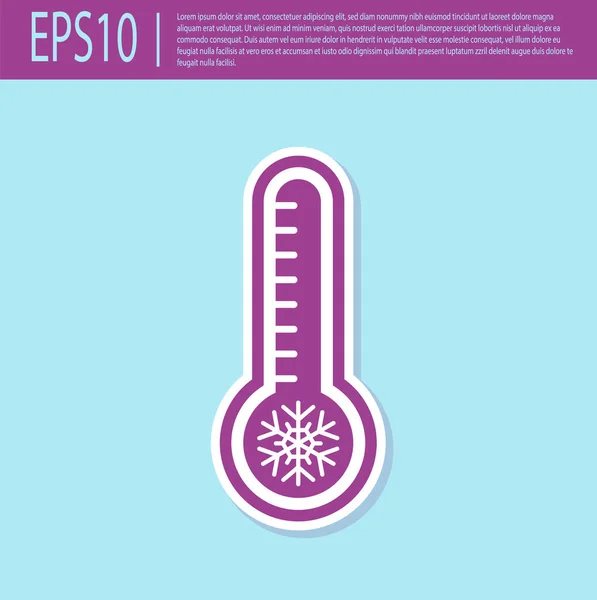 Termômetro de meteorologia roxo retro medindo calor e ícone frio isolado em fundo turquesa. Equipamento termômetro mostrando clima quente ou frio. Ilustração vetorial —  Vetores de Stock