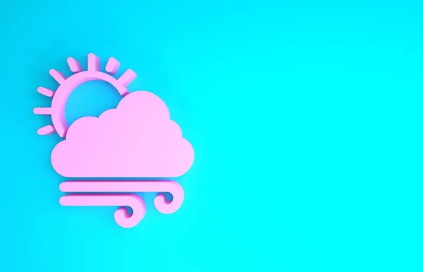 Rosafarbenes Wettersymbol auf blauem Hintergrund. Wolken mit Sonne und Wind. Minimalismus-Konzept. 3D Illustration 3D Renderer — Stockfoto