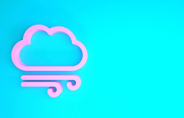 Růžové větrné počasí ikona izolované na modrém pozadí. Mrak a vítr. Minimalismus. 3D ilustrace 3D vykreslení — Stock fotografie